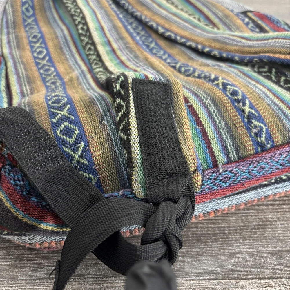 The Collection Royal Backpack Unisex Large Multicolor Hemp Striped Boho Nepal